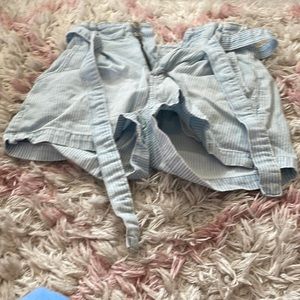 white and blue stripped jean shorts